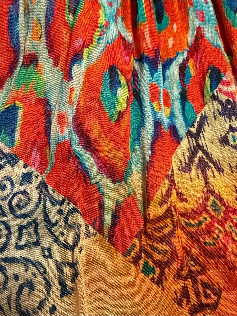 Chico’s Lightweight Multicolor Patterned Scarf - Pink, Orange, Blue, Purple